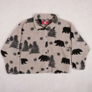 Vintage True Grit Black Bear Printed Fleece Jacket Sz XL Bears Tree Cozy Western
